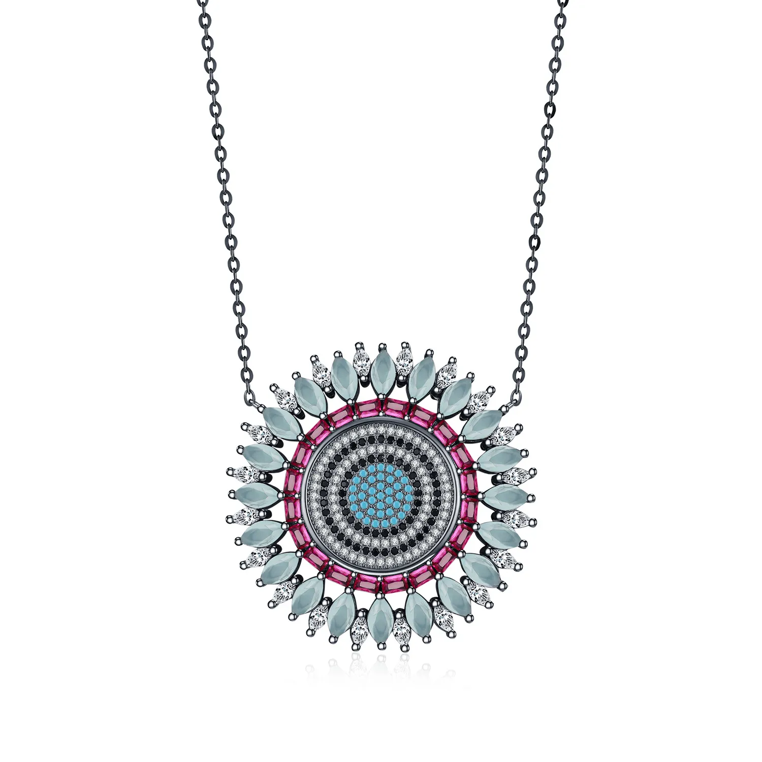 925 Sterling Silver Zirconia Bohemia Statement Necklace 80200393