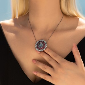 925 Sterling Silver Zirconia Bohemia Statement Necklace 80200393