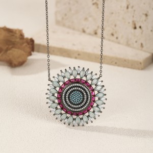 925 Sterling Silver Zirconia Bohemia Statement Necklace 80200393