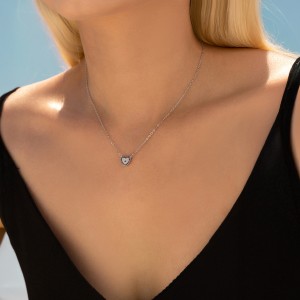 925 Sterling Silver Unique Zirconia Heart Necklace 80200396