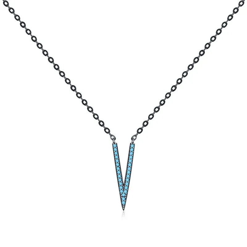 925 Sterling Silver Vintage Turquoise V-shaped Necklace 80200399