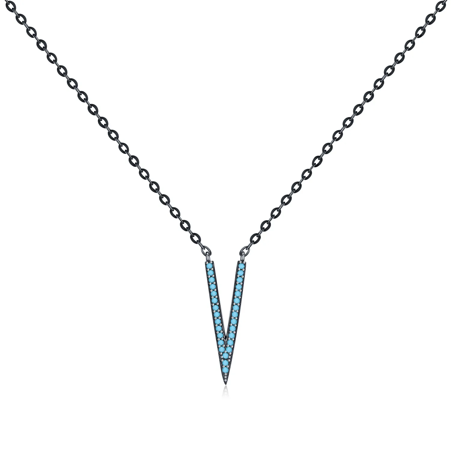 925 Sterling Silver Vintage Turquoise V-shaped Necklace 80200399