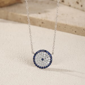 925 Sterling Silver Zirconia Round Pendant Neckalce 80200400