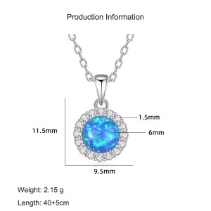 925 Sterling Silver Round Opal Zircon Halo Pendant Necklace 80200402