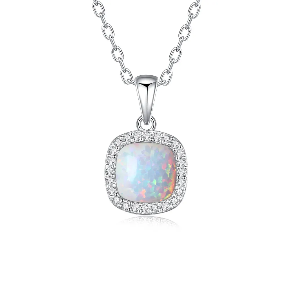 925 Sterling Silver Cushion Opal Pendant Necklace 80200403