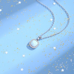 925 Sterling Silver Cushion Opal Pendant Necklace 80200403