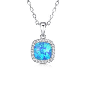 925 Sterling Silver Cushion Opal Pendant Necklace 80200403