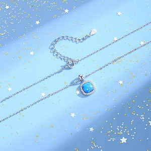 925 Sterling Silver Cushion Opal Pendant Necklace 80200403
