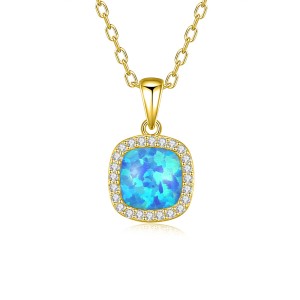 925 Sterling Silver Cushion Opal Pendant Necklace 80200403