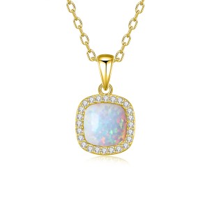 925 Sterling Silver Cushion Opal Pendant Necklace 80200403