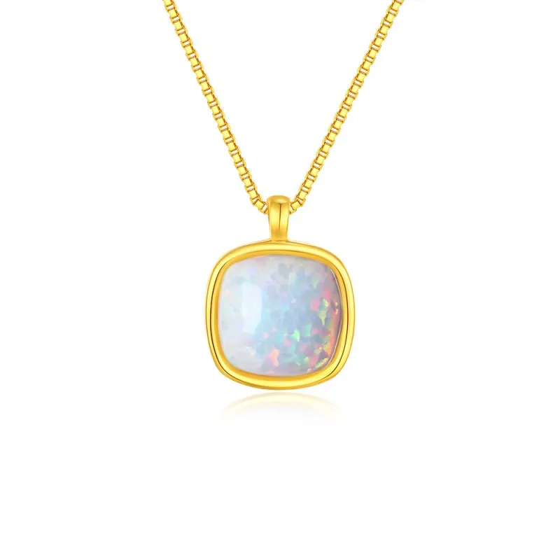 925 Sterling Silver Cushion Opal Pendant Necklace 80200404