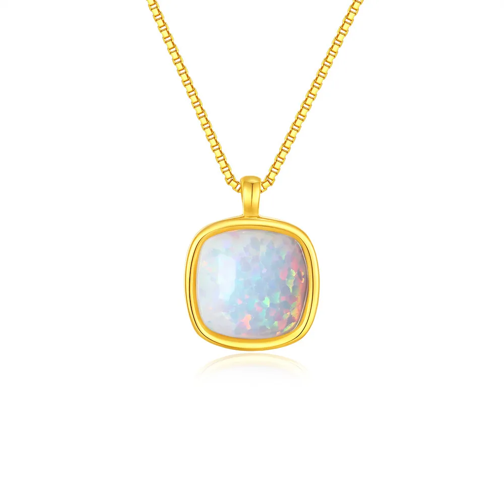 925 Sterling Silver Cushion Opal Pendant Necklace 80200404
