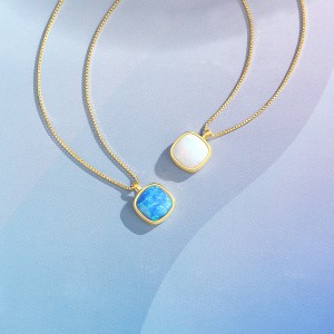 925 Sterling Silver Cushion Opal Pendant Necklace 80200404