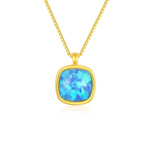 925 Sterling Silver Cushion Opal Pendant Necklace 80200404