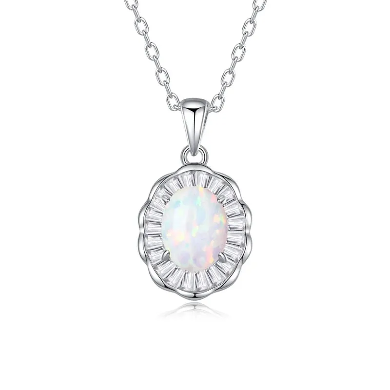 925 Sterling Silver White-Blue Opal Pendant Necklace 80200405