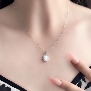 925 Sterling Silver White-Blue Opal Pendant Necklace 80200405