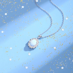 925 Sterling Silver White-Blue Opal Pendant Necklace 80200405