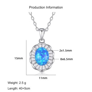 925 Sterling Silver White-Blue Opal Pendant Necklace 80200405