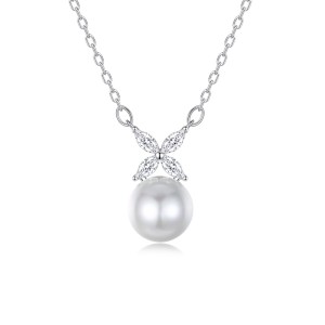 S925 Zirconia Clover Fresh Water Pearl Necklace 80200407
