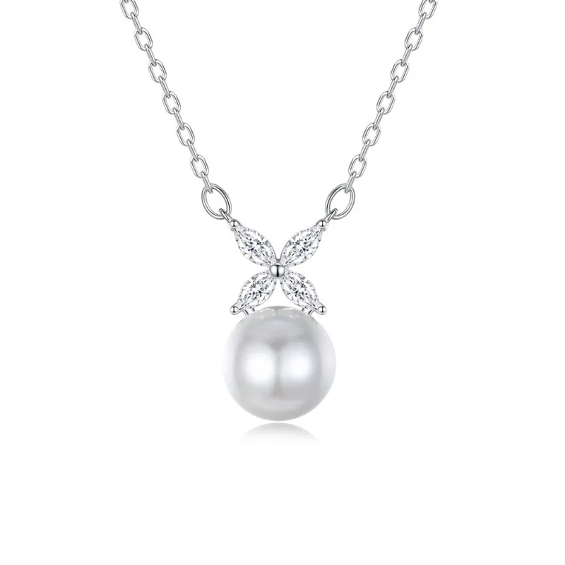 S925 Zirconia Clover Fresh Water Pearl Necklace 80200407