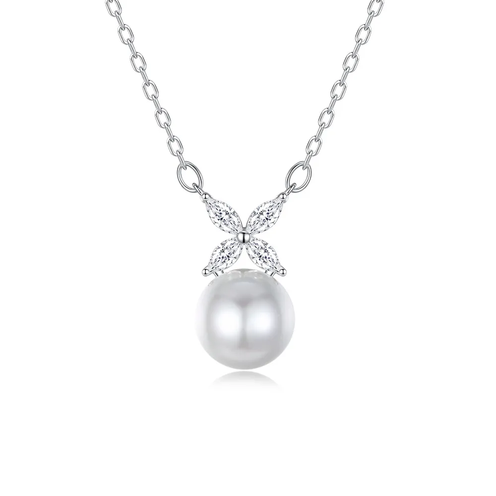 S925 Zirconia Clover Fresh Water Pearl Necklace 80200407