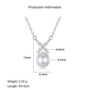 S925 Zirconia Clover Fresh Water Pearl Necklace 80200407
