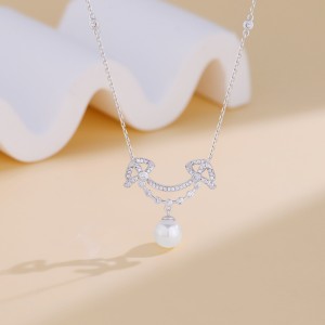 S925 Zirconia Smile Fresh Water Pearl Necklace 80200410
