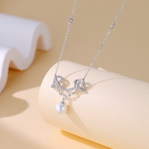 S925 Zirconia Smile Fresh Water Pearl Necklace 80200410