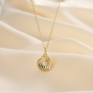 925 Sterling Silver Fresh Water Pearl Shell Necklace 80200414