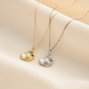 925 Sterling Silver Fresh Water Pearl Shell Necklace 80200414