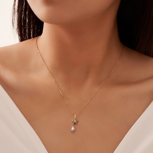 S925 Fresh Water Pearl Zirconia Starfish Necklace 80200415