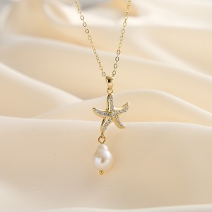 S925 Fresh Water Pearl Zirconia Starfish Necklace 80200415