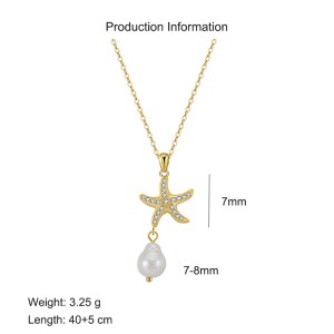 S925 Fresh Water Pearl Zirconia Starfish Necklace 80200415