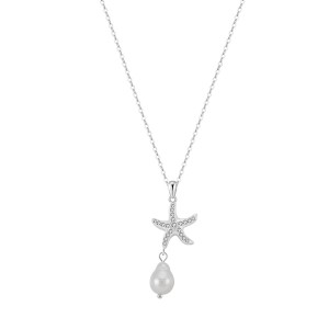 S925 Fresh Water Pearl Zirconia Starfish Necklace 80200415