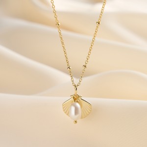 925 Sterling Silver Fresh Water Pearl Shell Necklace 80200416