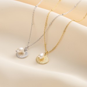 925 Sterling Silver Fresh Water Pearl Shell Necklace 80200416