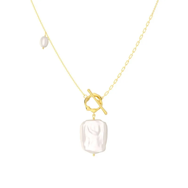 925 Sterling Silver Irregular Baroque Fresh Water Pearl Necklace 80200420