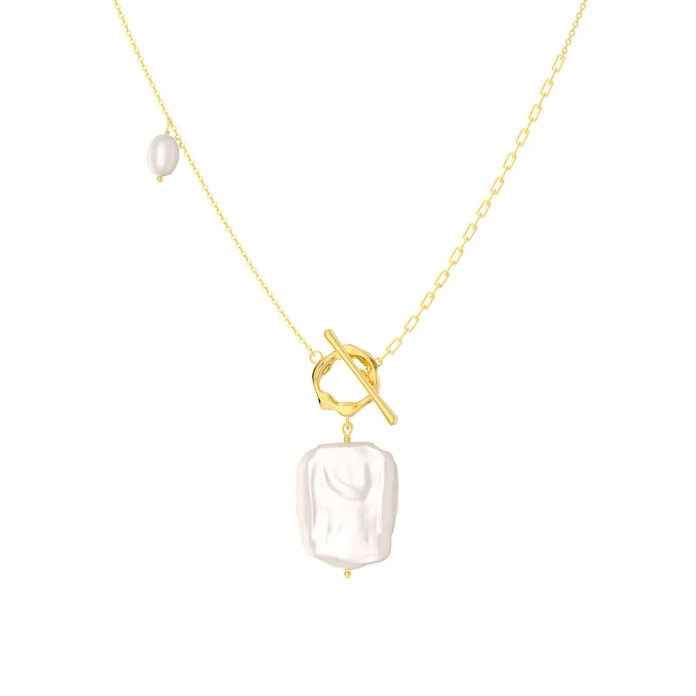 925 Sterling Silver Irregular Baroque Fresh Water Pearl Necklace 80200420