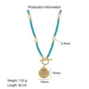 S925 Vintage Blue Turquoise Fresh Water Pearl Shell Necklace 80200421