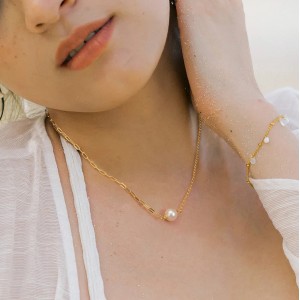 S925 Linked Chain Fresh Water Pearl Necklace 80200422