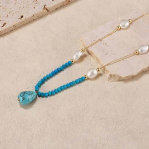S925 Vintage Turquoise Fresh Water Pearl Necklace 80200423