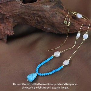 S925 Vintage Turquoise Fresh Water Pearl Necklace 80200423