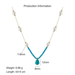 S925 Vintage Turquoise Fresh Water Pearl Necklace 80200423