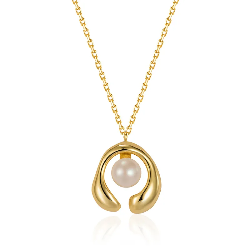 925 Sterling Silver Geometric Fresh Water Pearl Necklace 80200432