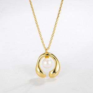 925 Sterling Silver Geometric Fresh Water Pearl Necklace 80200432