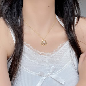 925 Sterling Silver Geometric Fresh Water Pearl Necklace 80200432