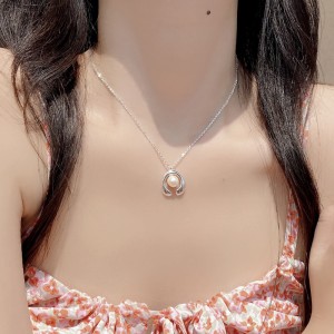 925 Sterling Silver Geometric Fresh Water Pearl Necklace 80200432