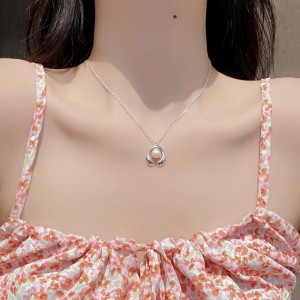 925 Sterling Silver Geometric Fresh Water Pearl Necklace 80200432