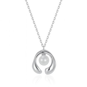 925 Sterling Silver Geometric Fresh Water Pearl Necklace 80200432