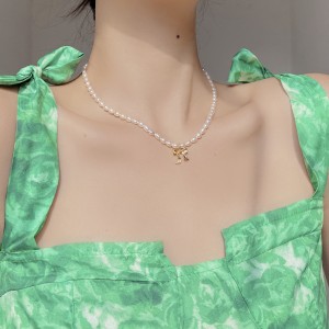 925 Sterling Silver Fresh Water Pearl Bow Pendant Necklace 80200436